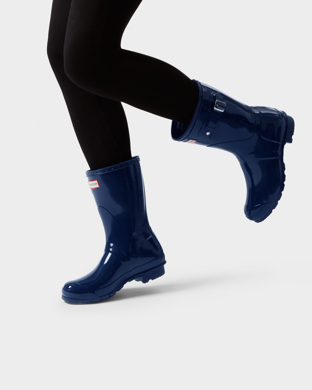 Hunter Original Gloss Short Rain Boots - Sale Clearance Womens Navy - ZQYKMP407